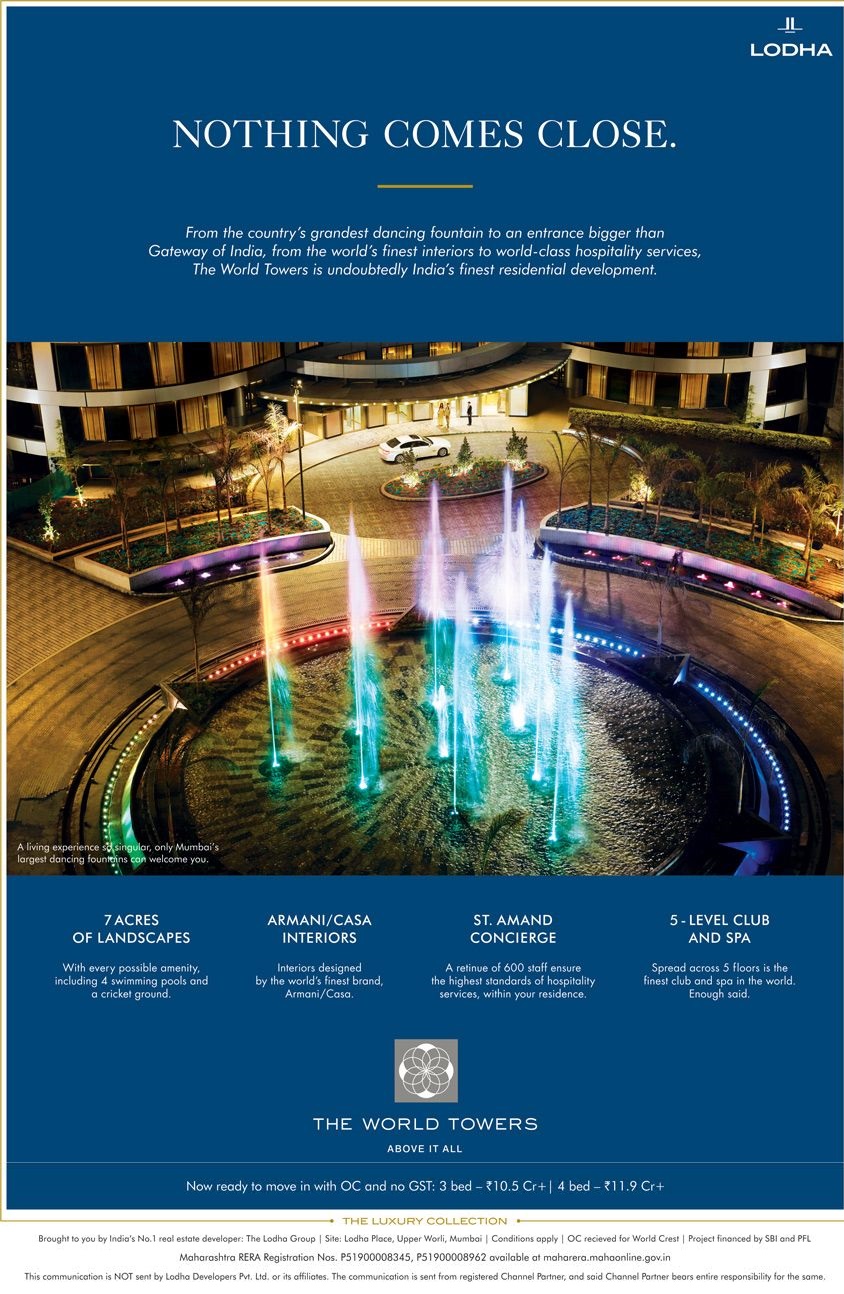 Lodha The world Towers is now ready to move offering 3 BR @ 10.5 cr. & 4 BR @ 11.9 cr. with OC and no GST Update